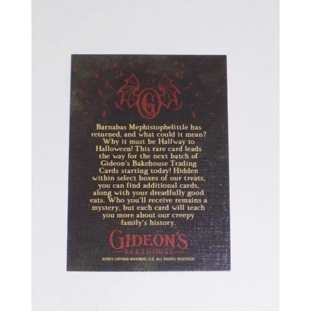 Gideon's Bakehouse MAY 2024 Halfway to Halloween Collectible Menu & Trading Card